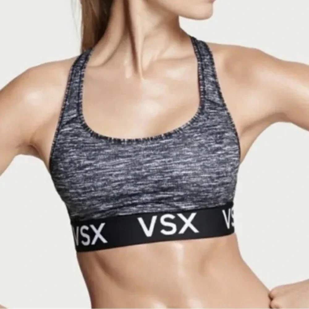 Victoria's Secret VSX Unpadded Sports‎ Bra Women's Size Small Black Spacedye